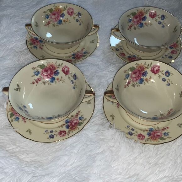 Vintage 1930’s Selb Bavaria Heinrich & Co Set of 4 Double Handles Soup Bowls - Picture 1 of 16